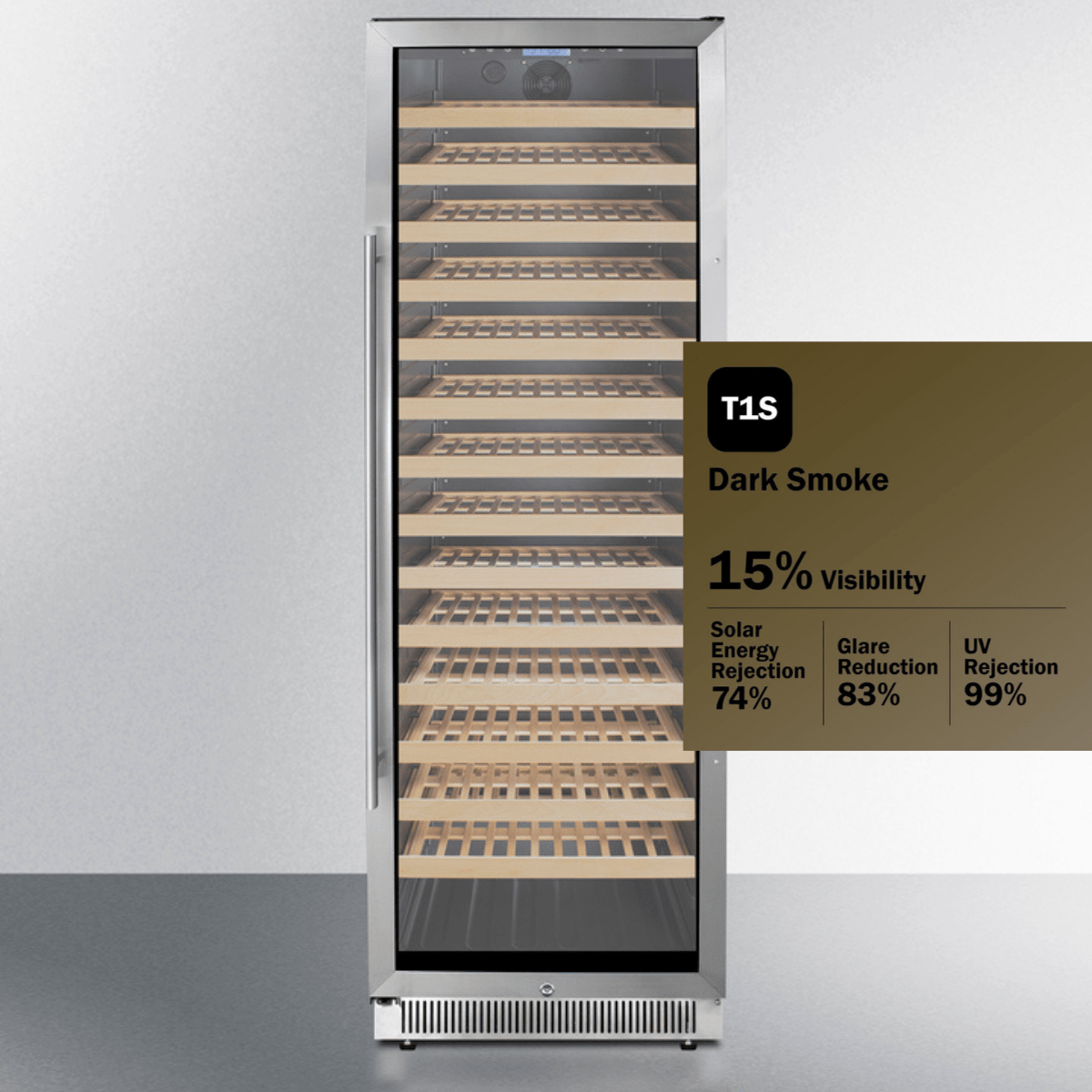 Summit Wine Coolers T1S Dark Smoke Tint Summit SWC1926B 24-inch 165 Bottle Single Zone Wine Cooler Cabinet