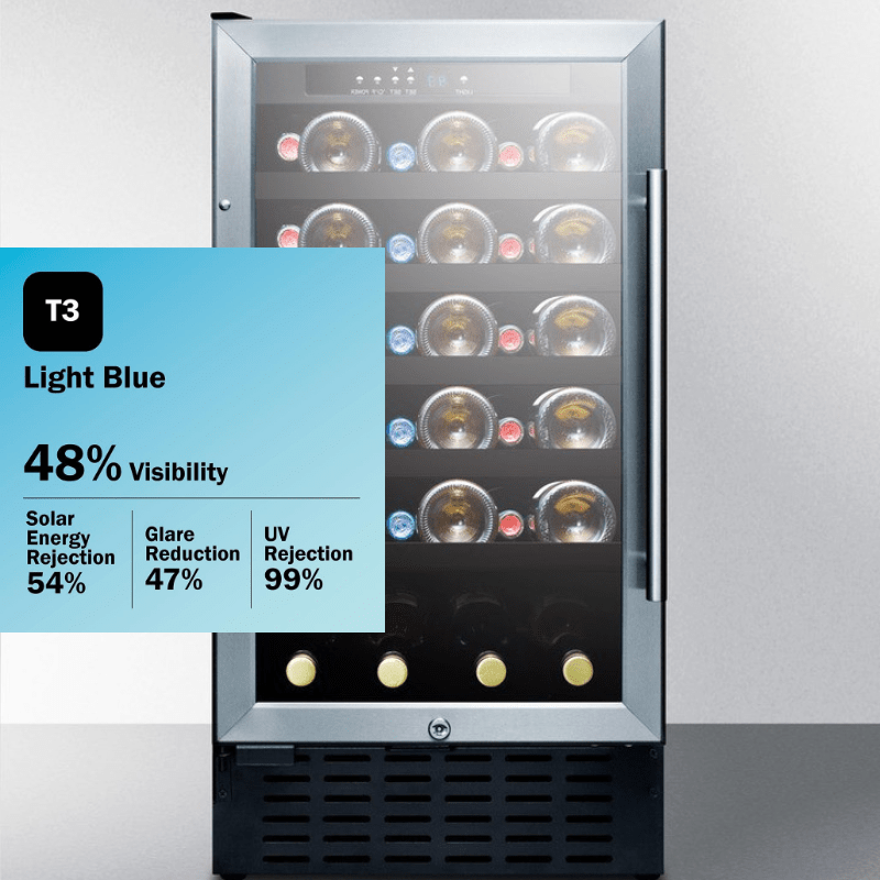 Summit Wine Coolers T3 Light Blue Tint / LHD = factory installed / Standard black Summit SWC1840B 18-inch 34 Bottle Wine Cooler