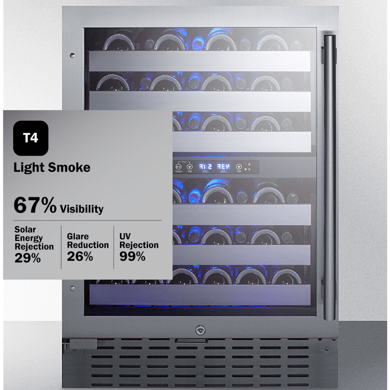 Summit Wine Coolers T4 Light Smoke Tint / LHD = factory installed Summit SWC532BLBISTCSS 24-inch Dual Zone STAINLESS STEEL 46 Bottle Wine Cooler