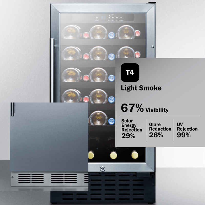 Summit Wine Coolers T4 Light Smoke Tint / RHD = standard / Upgrade to SSK Summit SWC1840BCSS 18-inch STAINLESS STEEL 34 Bottle Wine Cooler