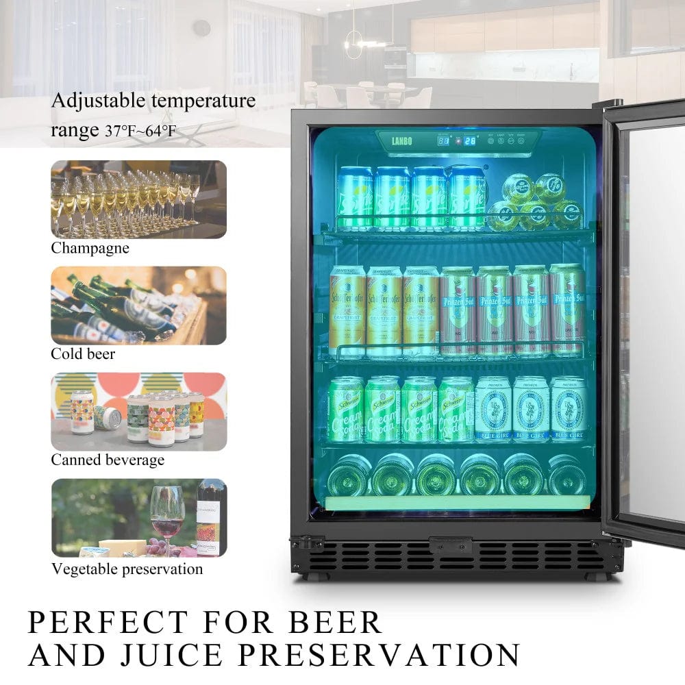 Lanbo Hybrid Wine Coolers Lanbo LB148BC 24-inch wide 6 Bottle/110 Can Single Zone Single Door Hybrid Wine- and Beverage Cooler