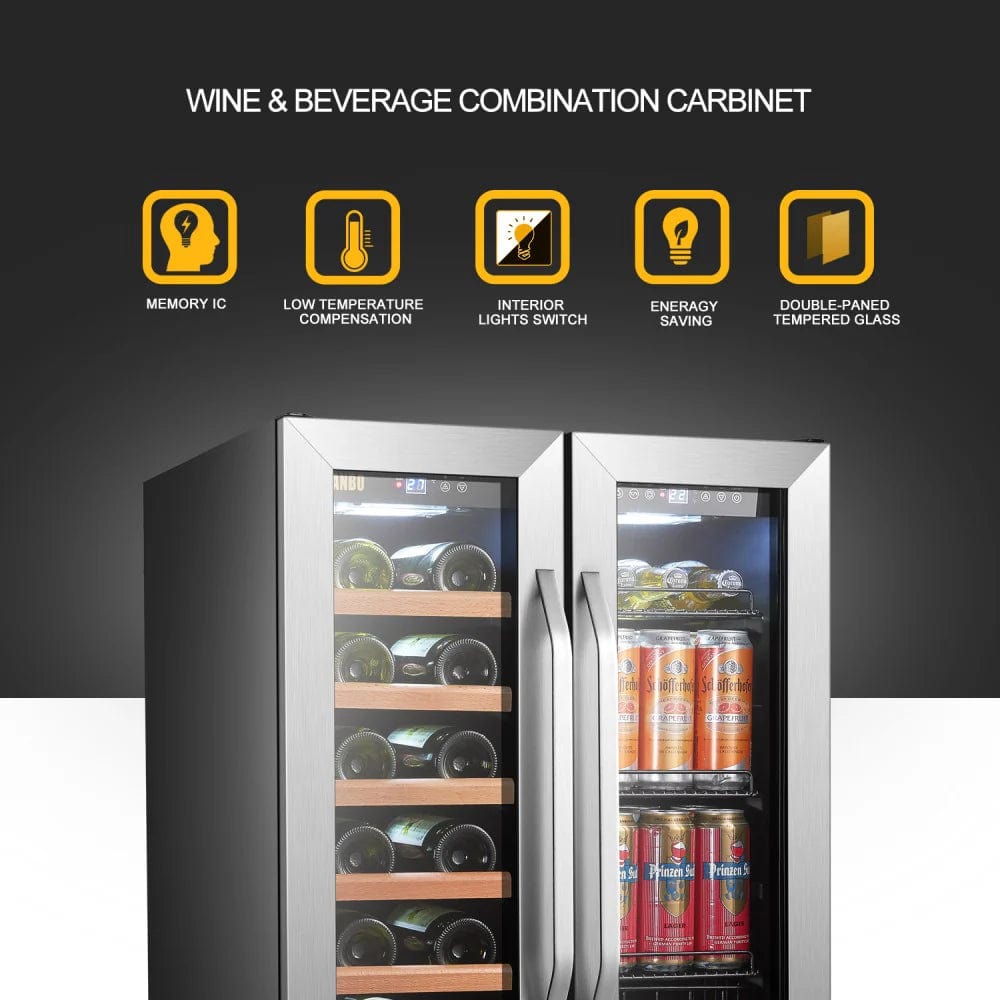 Lanbo Hybrid Wine Coolers Lanbo LB36BD 24-inch wide 18 Bottle/55 Can Dual Zone Dual Door Hybrid Wine- and Beverage Cooler