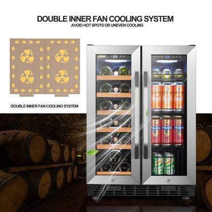 Lanbo Hybrid Wine Coolers Lanbo LB36BD 24-inch wide 18 Bottle/55 Can Dual Zone Dual Door Hybrid Wine- and Beverage Cooler