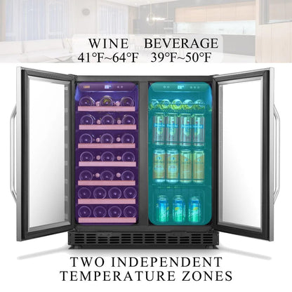 Lanbo Hybrid Wine Coolers Lanbo LW3370B 30-inch wide 33 Bottle/70 Can Dual Zone Dual Door Hybrid Wine- and Beverage Cooler