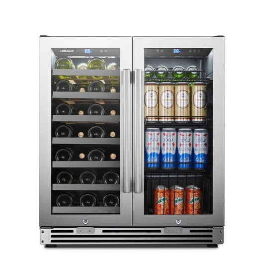 Lanbo Hybrid Wine Coolers LanboPro LP66B 30-inch wide 31 Bottle/58 Can Dual Zone Dual Door Hybrid Wine- and Beverage Cooler