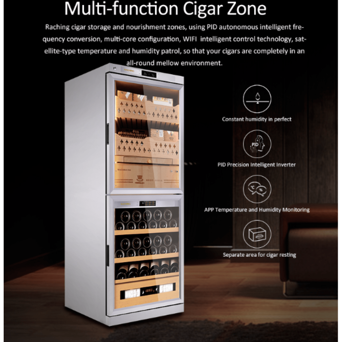 RACHING Cigar Humidors & Coolers RACHING FJ-CW36B 28-inch Up/Down Hybrid Cigar Humidor & Wine Cooler Cabinet Dual Zone