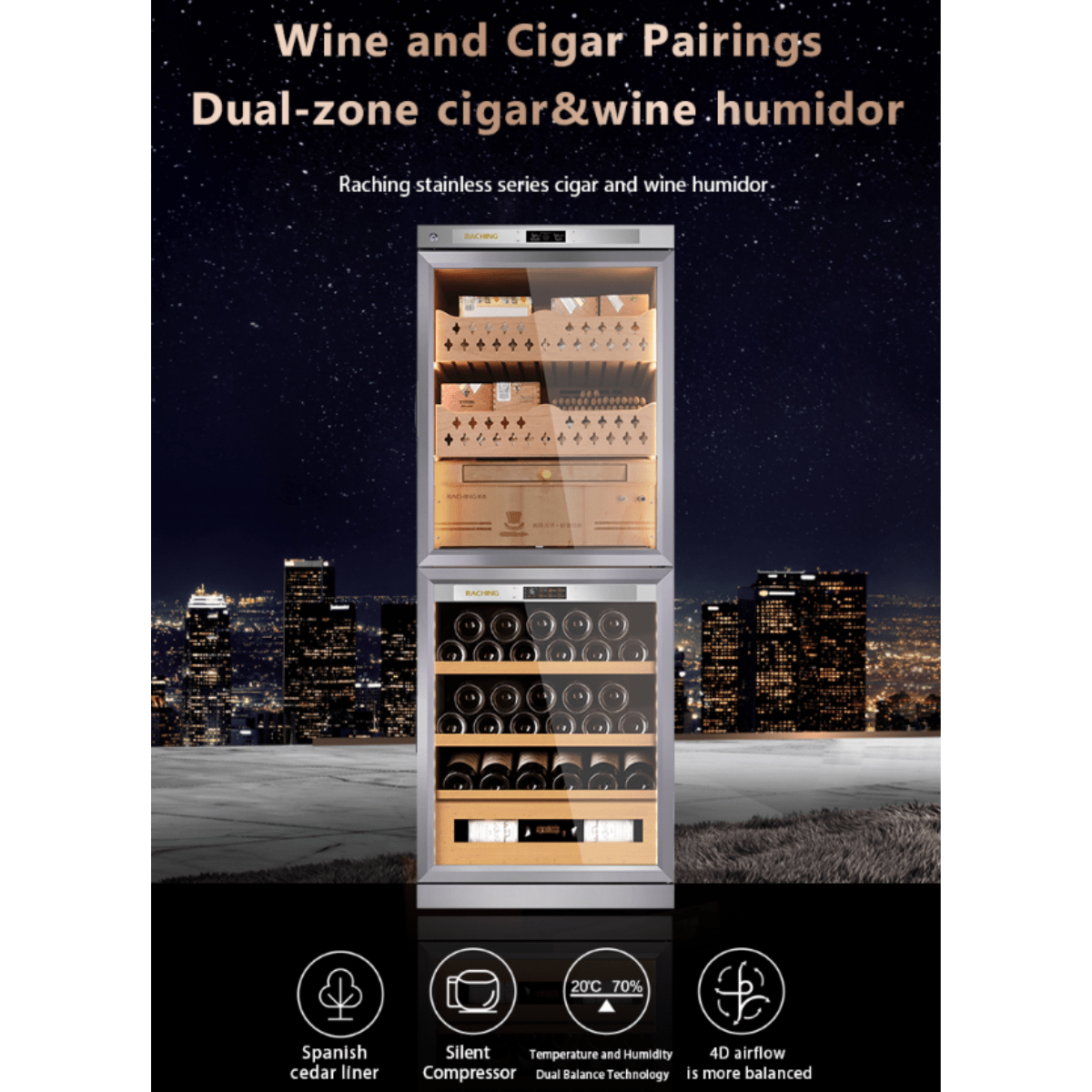 RACHING Cigar Humidors & Coolers RACHING FJ-CW36B 28-inch Up/Down Hybrid Cigar Humidor & Wine Cooler Cabinet Dual Zone