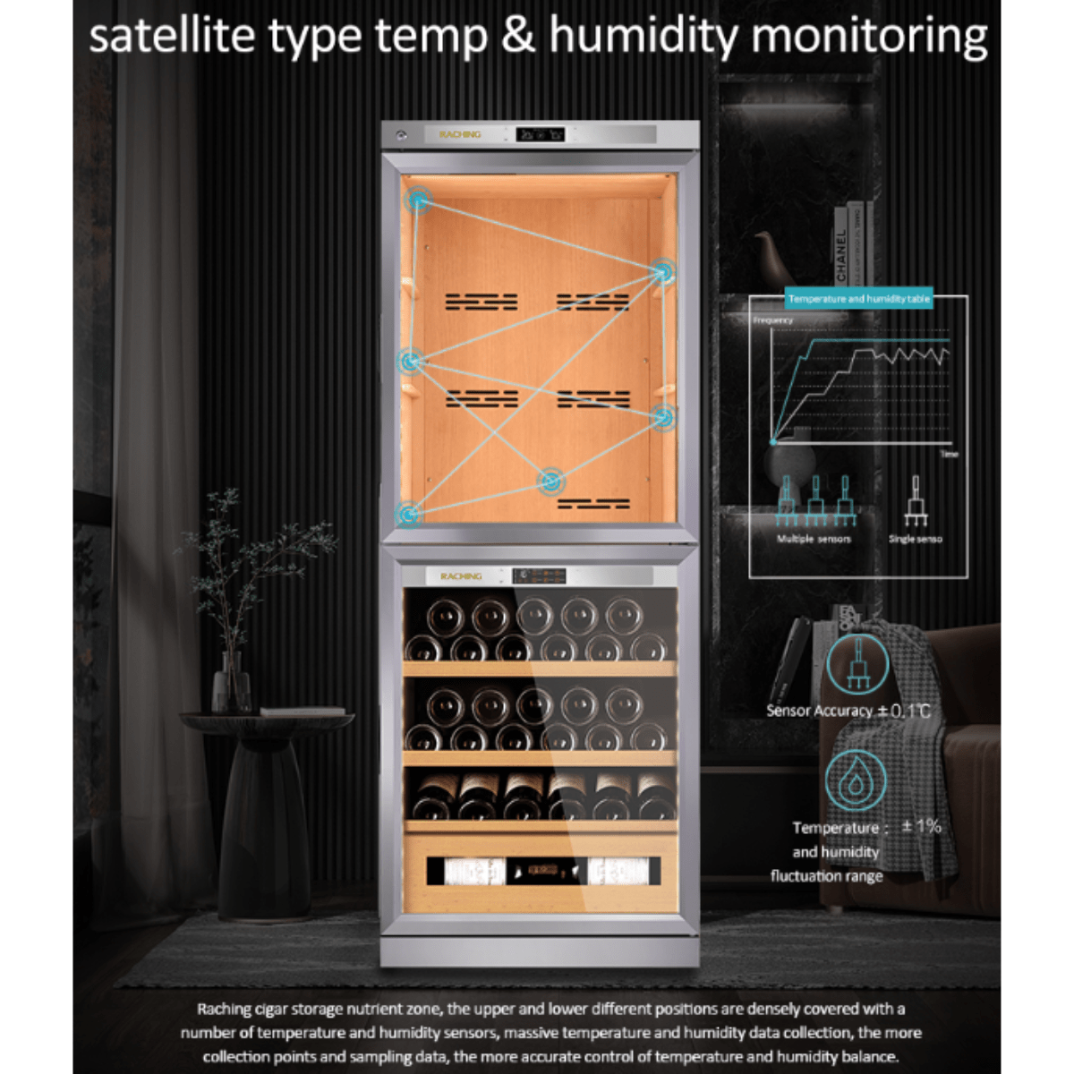 RACHING Cigar Humidors & Coolers RACHING FJ-CW36B 28-inch Up/Down Hybrid Cigar Humidor & Wine Cooler Cabinet Dual Zone