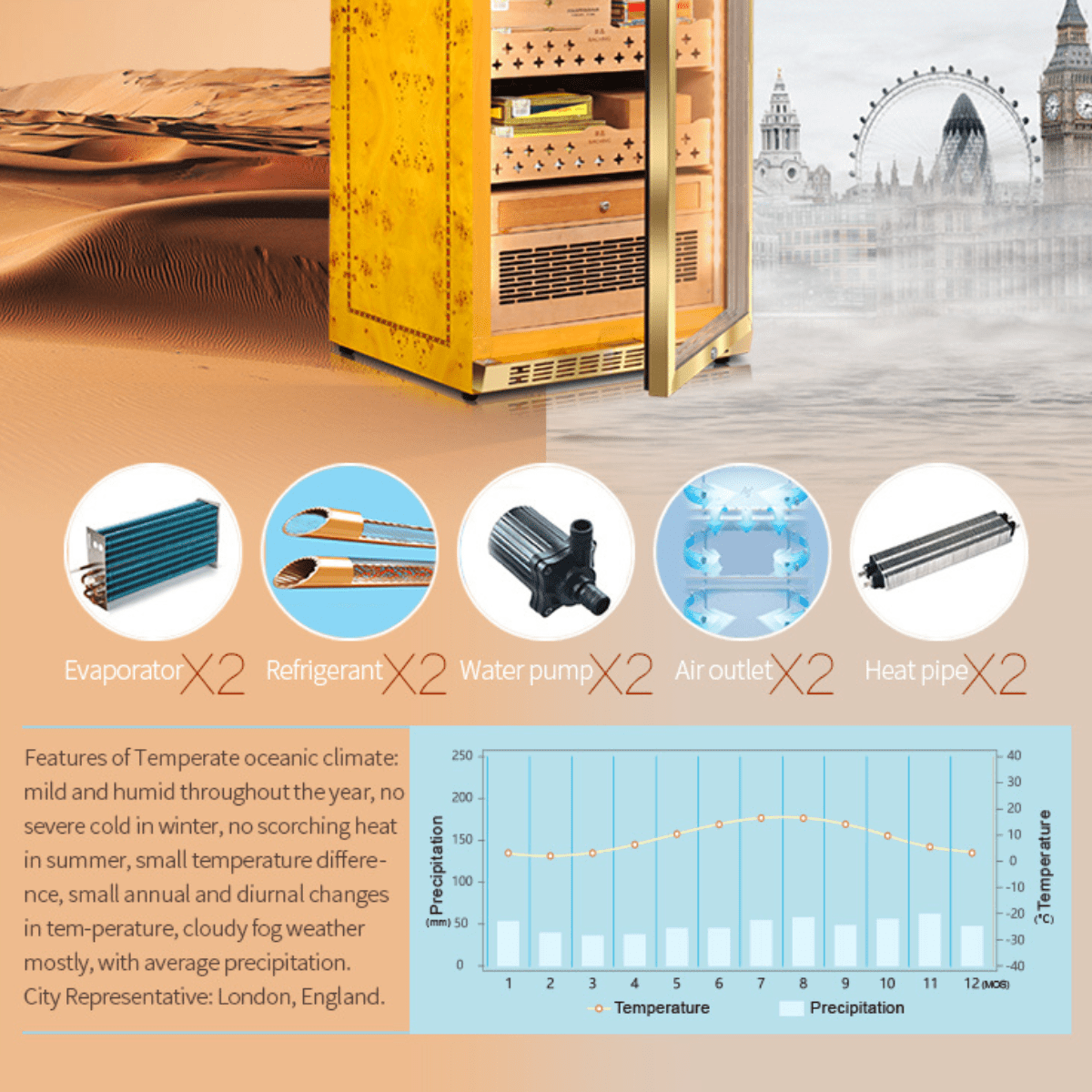 RACHING Cigar Humidors & Coolers RACHING MON1800A 24-inch Cigar Humidor Cabinet