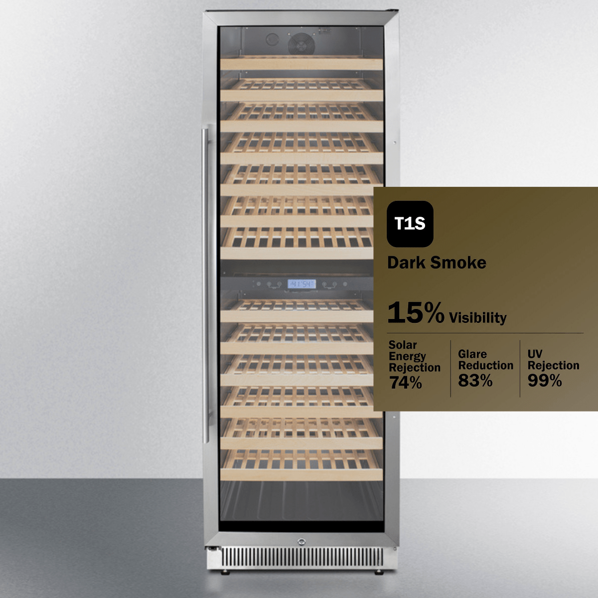 Summit Wine Coolers T1S Dark Smoke Tint Summit SWC1966B 24-inch 162 Bottle Dual Zone Wine Cooler Cabinet