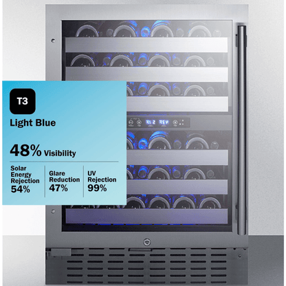 Summit Wine Coolers T3 Light Blue Tint / LHD = factory installed Summit SWC532BLBISTCSS 24-inch Dual Zone STAINLESS STEEL 46 Bottle Wine Cooler