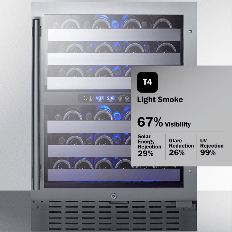 Summit Wine Coolers T4 Light Smoke Tint / RHD = standard Summit SWC532BLBISTCSS 24-inch Dual Zone STAINLESS STEEL 46 Bottle Wine Cooler