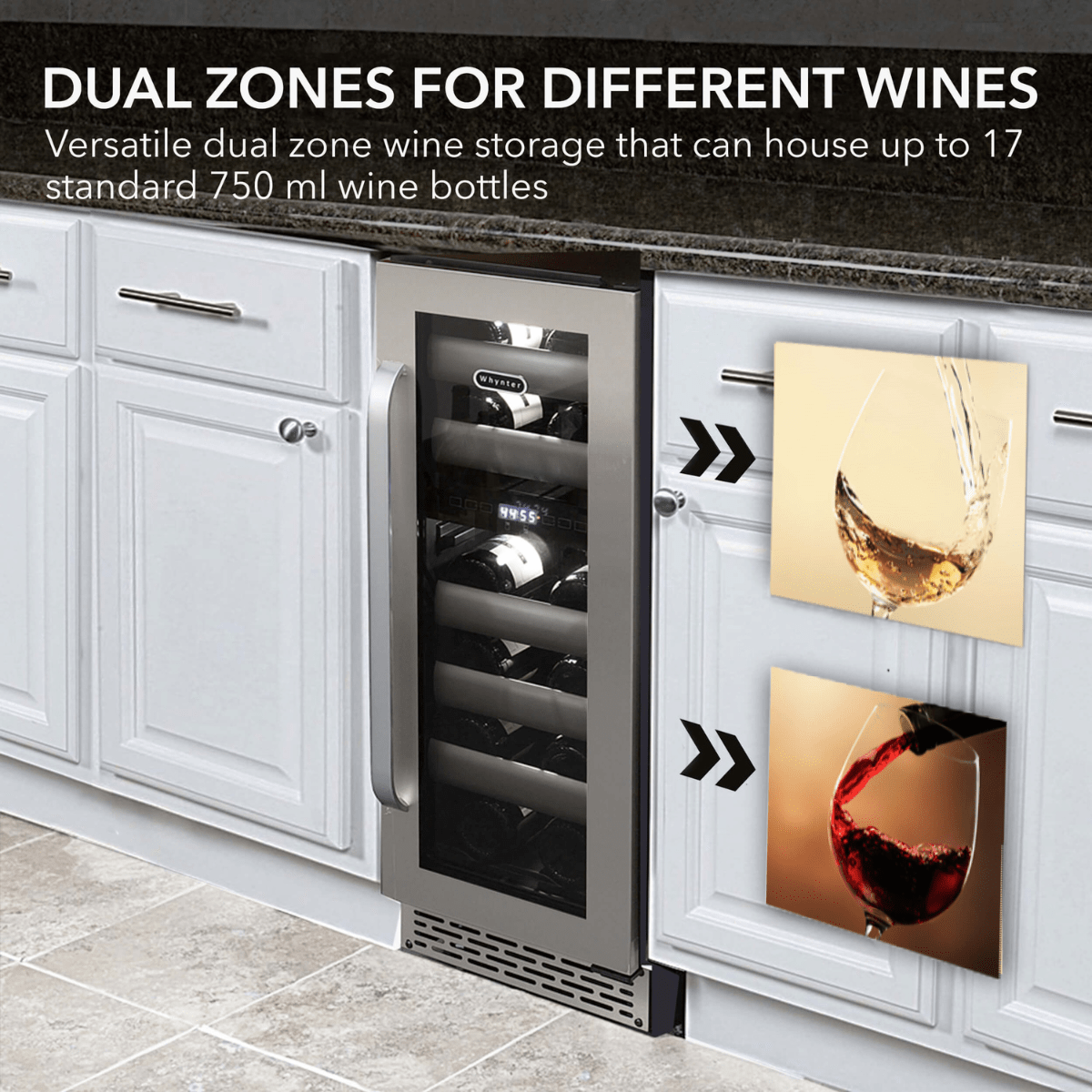 Whynter BWR-171DS ELITE 12-inch 17 Bottle Dual Zone Wine Cooler ...